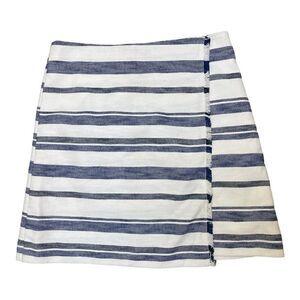 NWT Loft Ann Taylor Fringe Faux Wrap Skirt Sz 8 Blue White Striped Lined Preppy